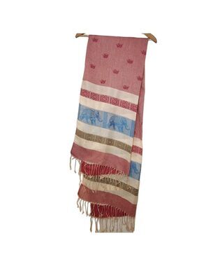 Pashmina Pink & Blue Elephant Print Cashmere Scarf, One Size